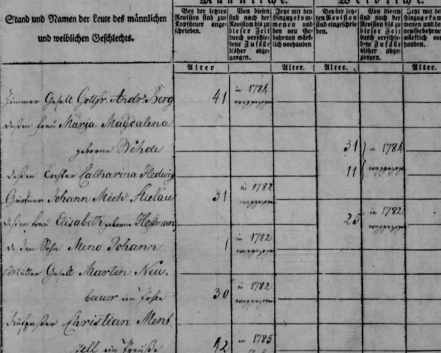 Vēsturisks tabulas ieraksts senrakstā – dzimtas dati