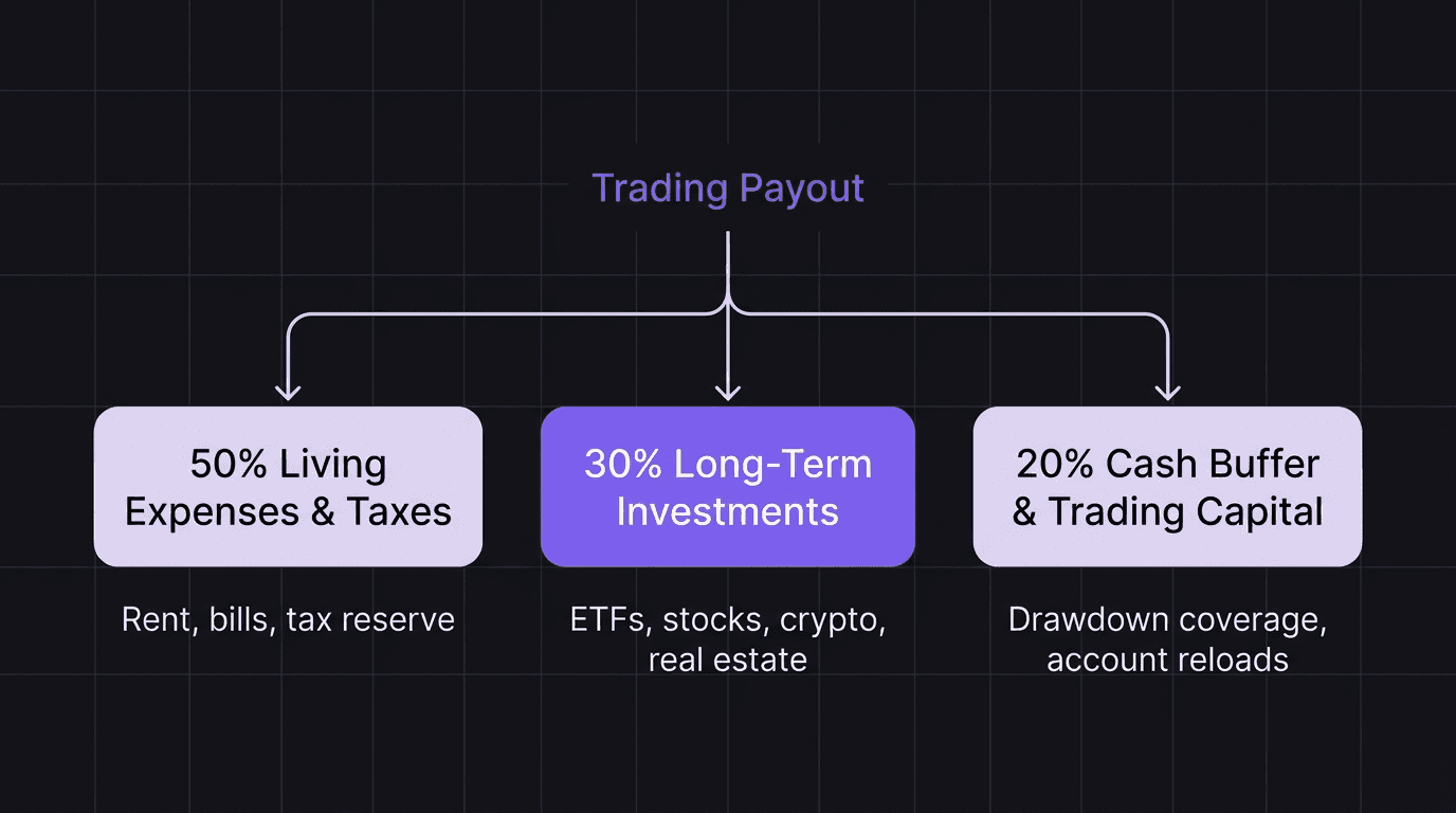 Flowchart showing how trading profits split into three allocation buckets