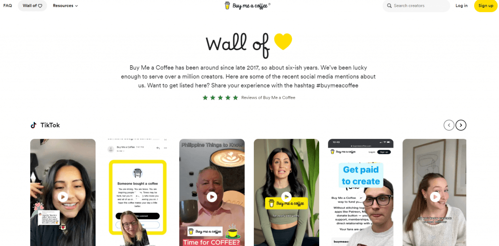 Buy Me a Coffee wall of love