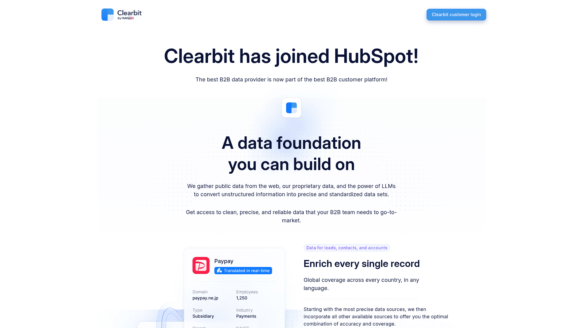 Screenshot of https://clearbit.com