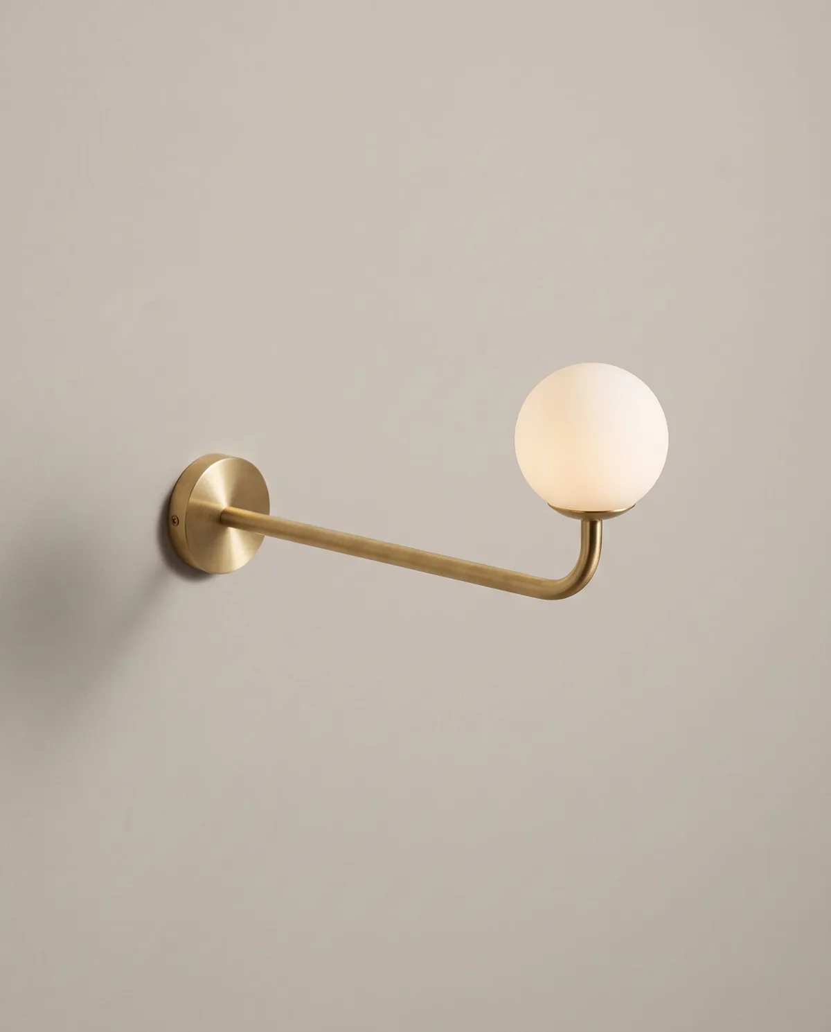 Arc wall light, Brushed brass, opal glass