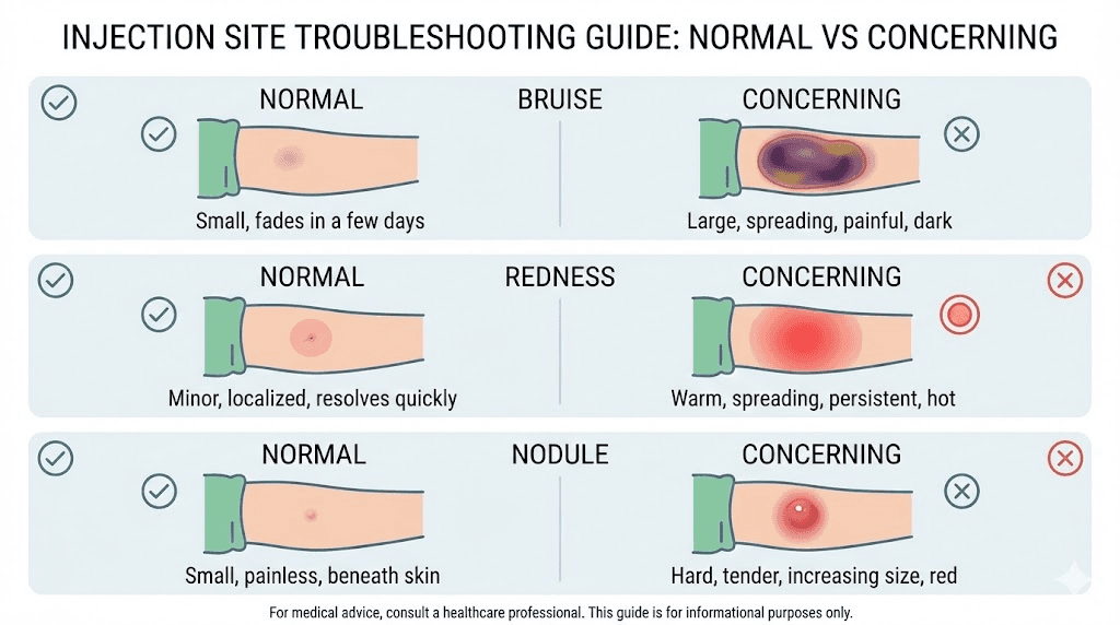 Common semaglutide injection site reactions including bruising redness and nodules
