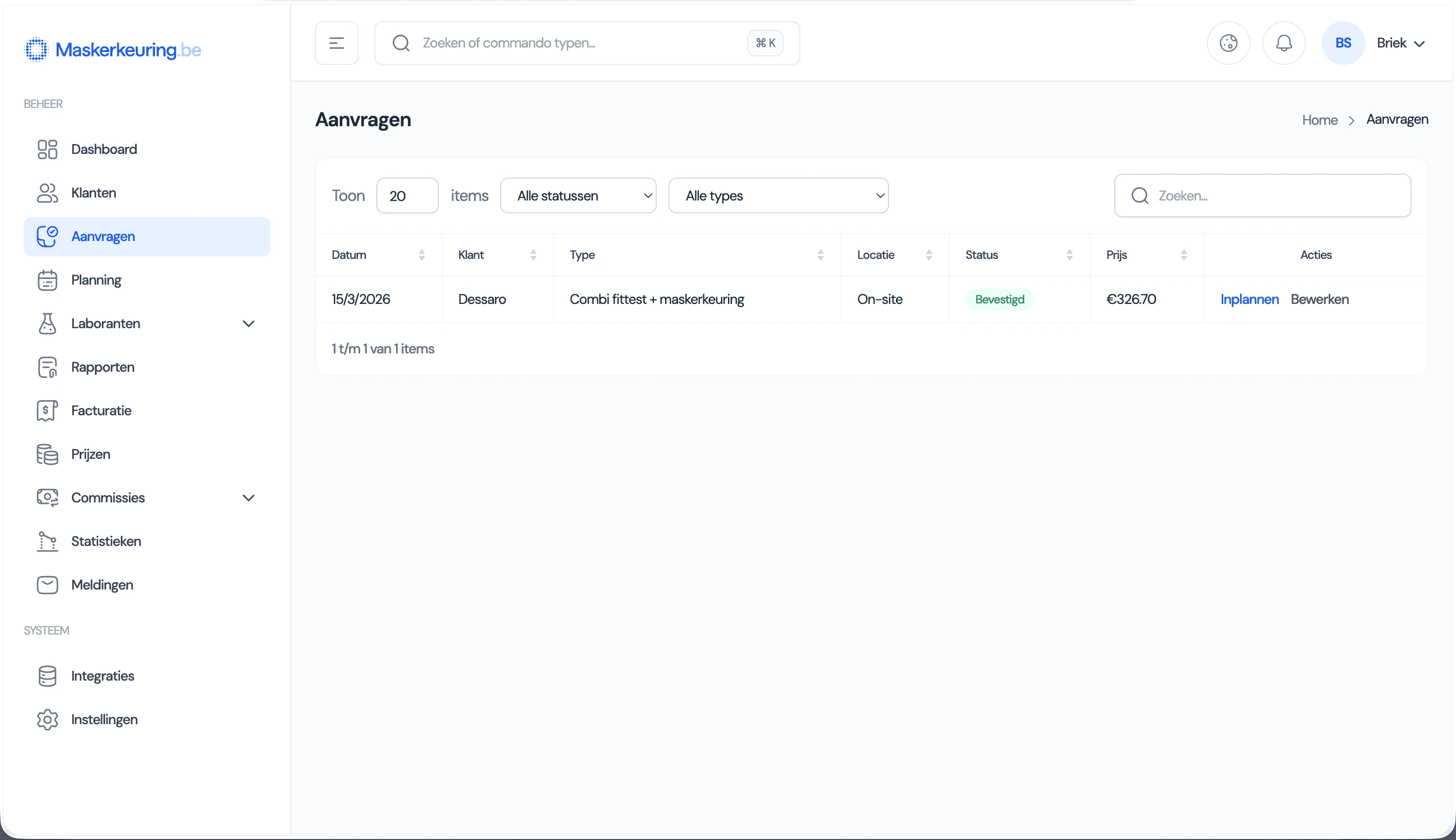 Picture of the Stasis dashboard.