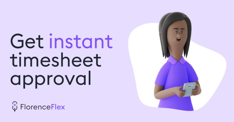 Illustration promoting instant timesheet approval with FlorenceFlex.