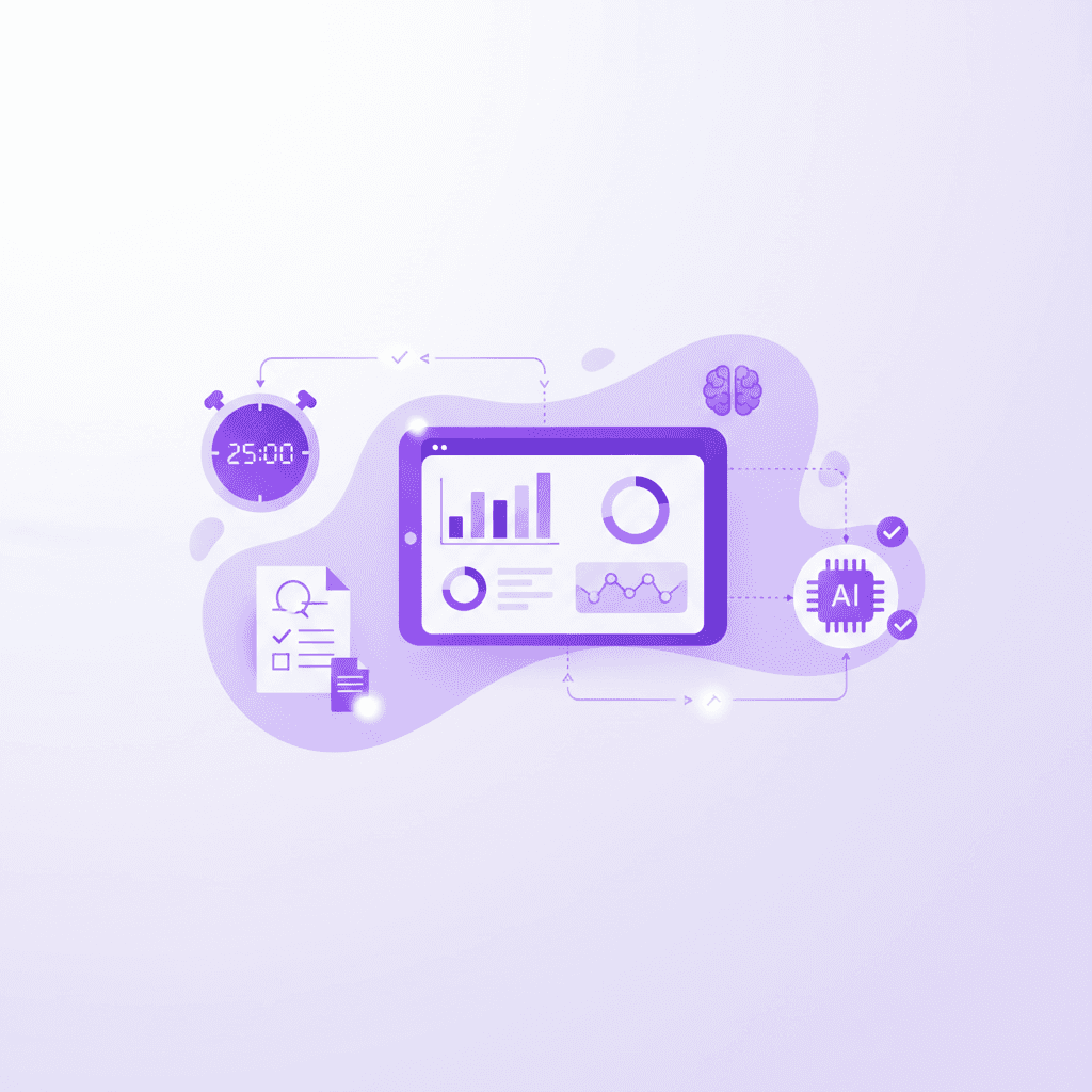 Organized study workspace demonstrating the Pomodoro technique and active recall setup