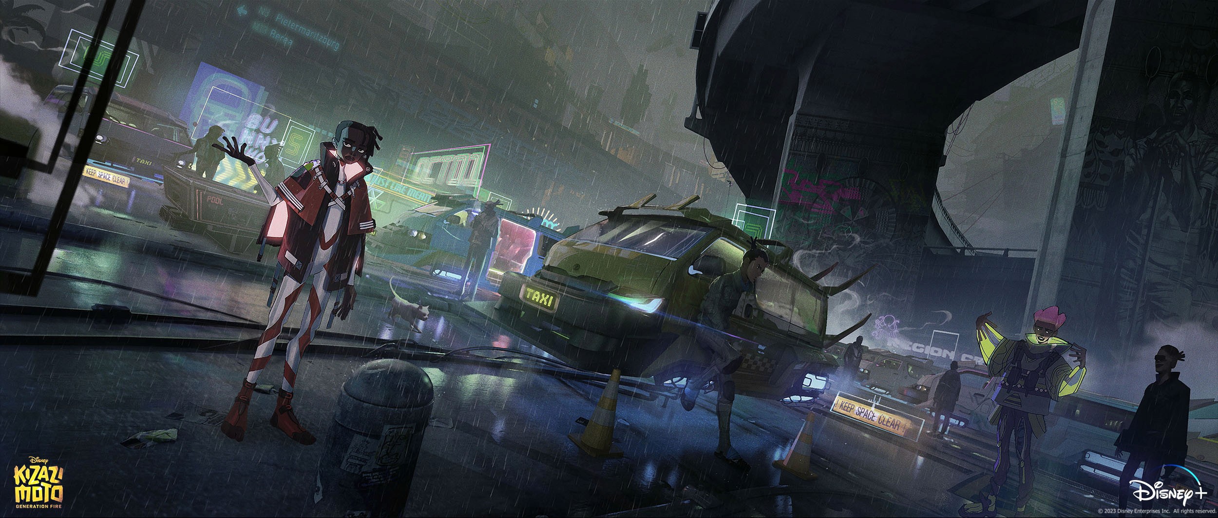 Concept art for Kizazi Moto – detailed view of world-building elements blending tradition and innovation