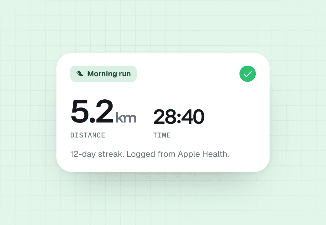 Morning run card with distance and time