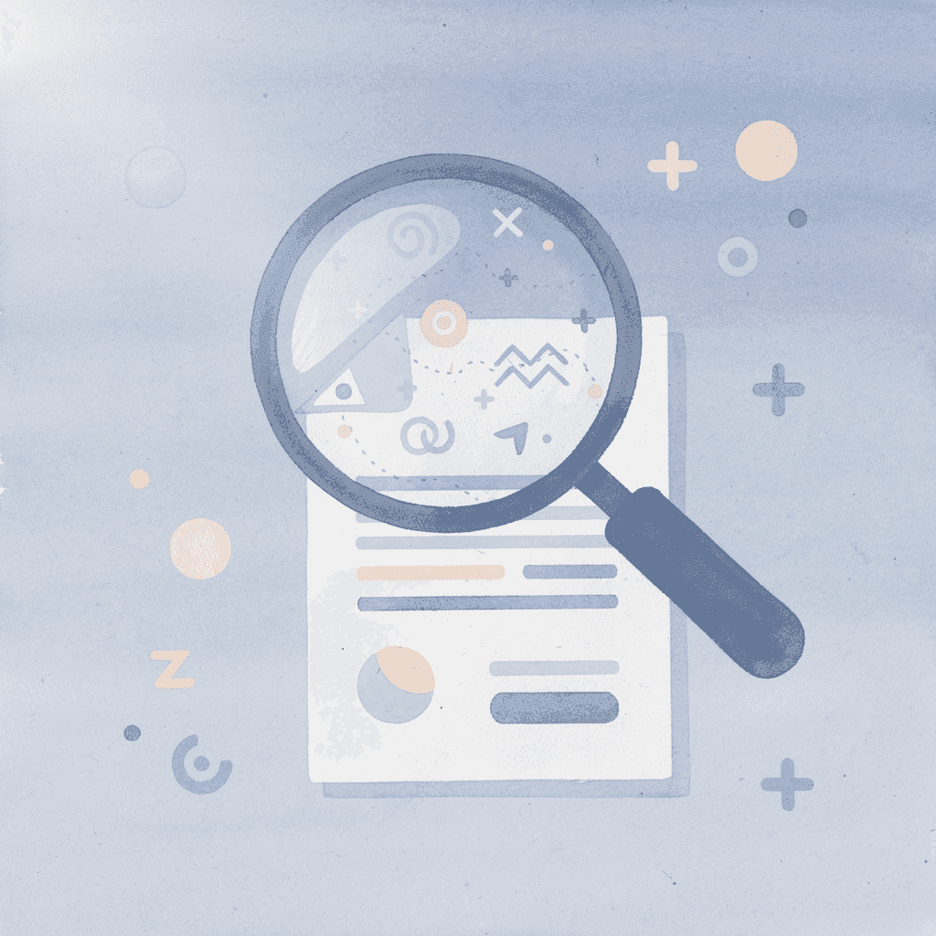 Magnifying glass analyzing document with extracted data points
