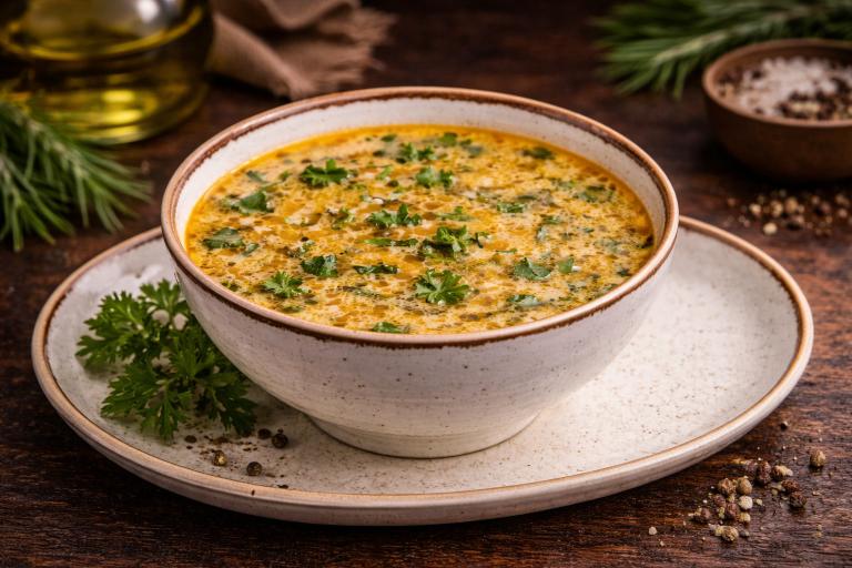 soup in white ceramic bowl