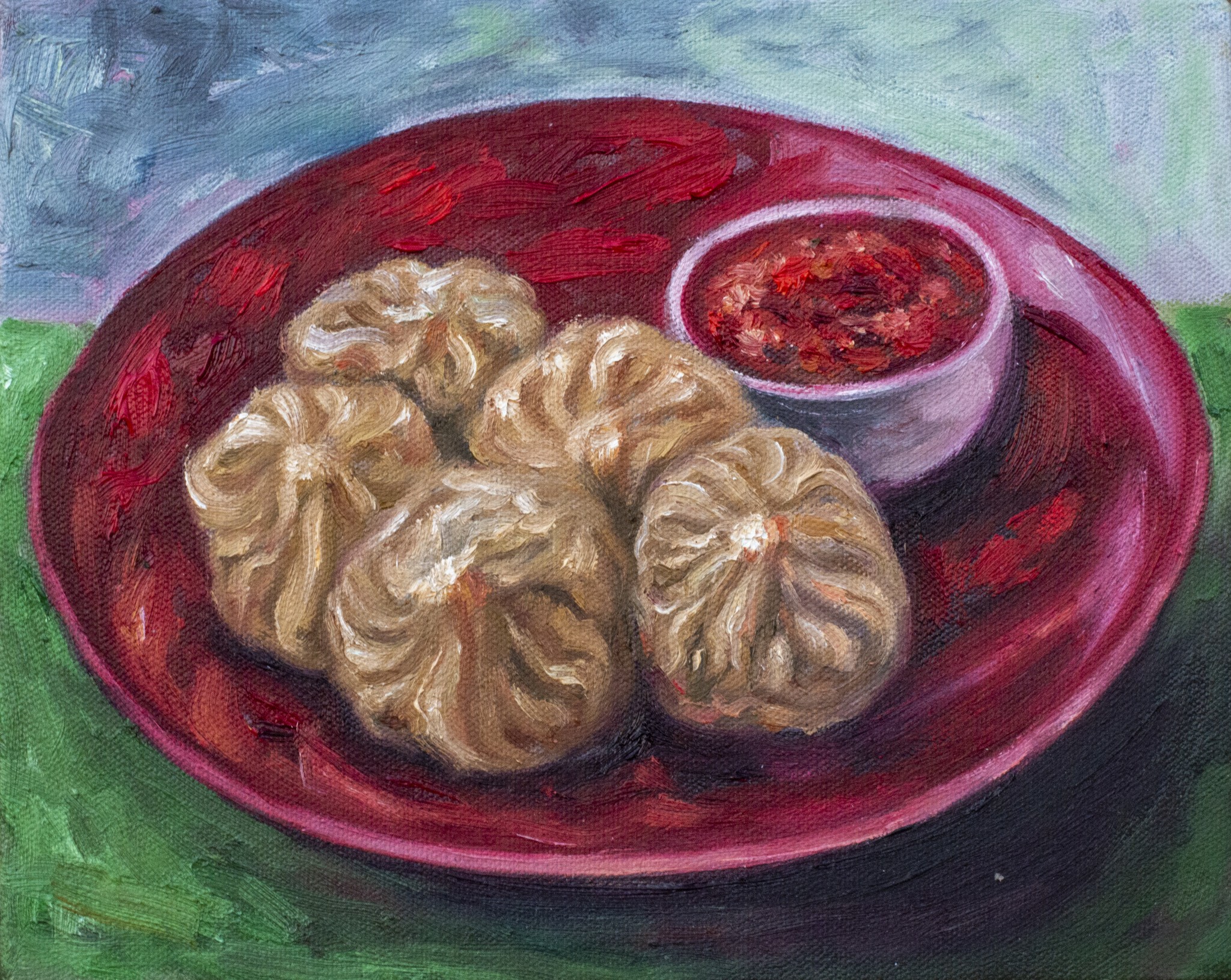 red and white abstract painting