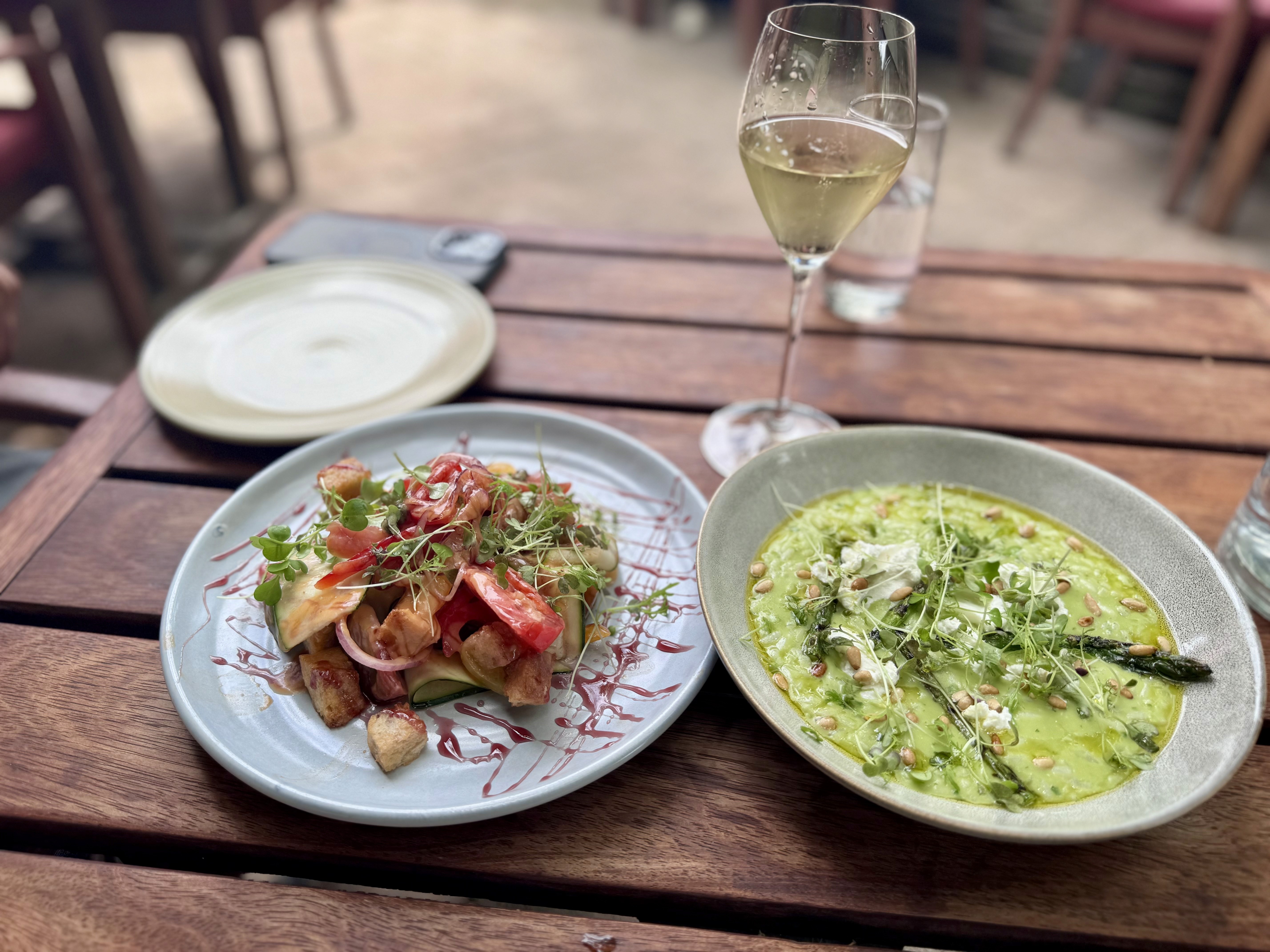 The delicious salad and risotto at the Gibbston Winery Restaurant