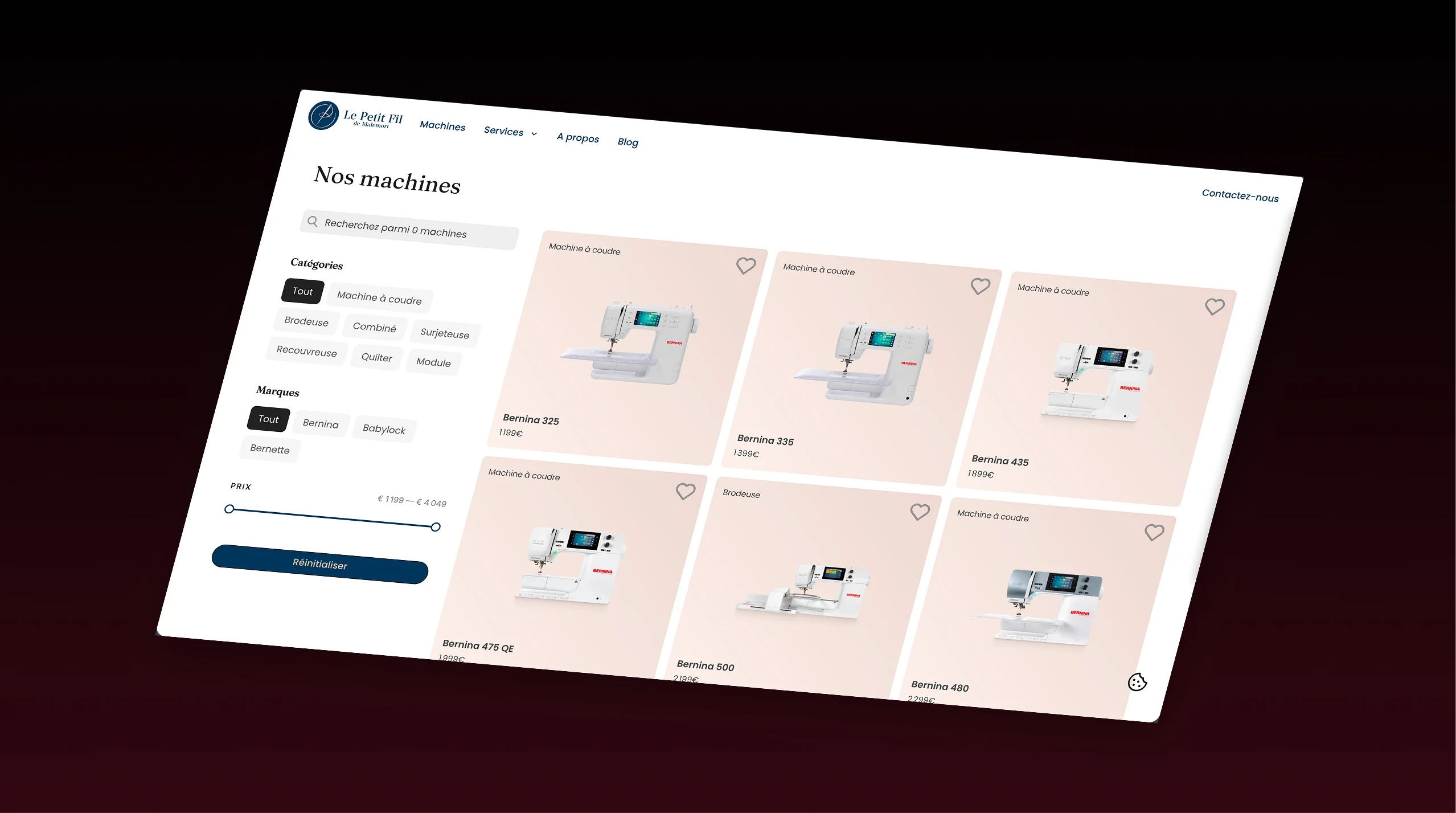 Page catalogue des machines à coudre avec filtres par type, marque et prix