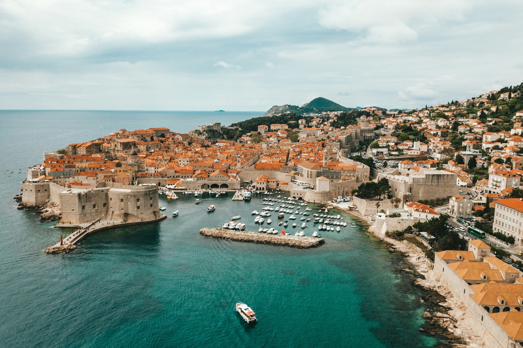 Harbour with a city view photographed from above