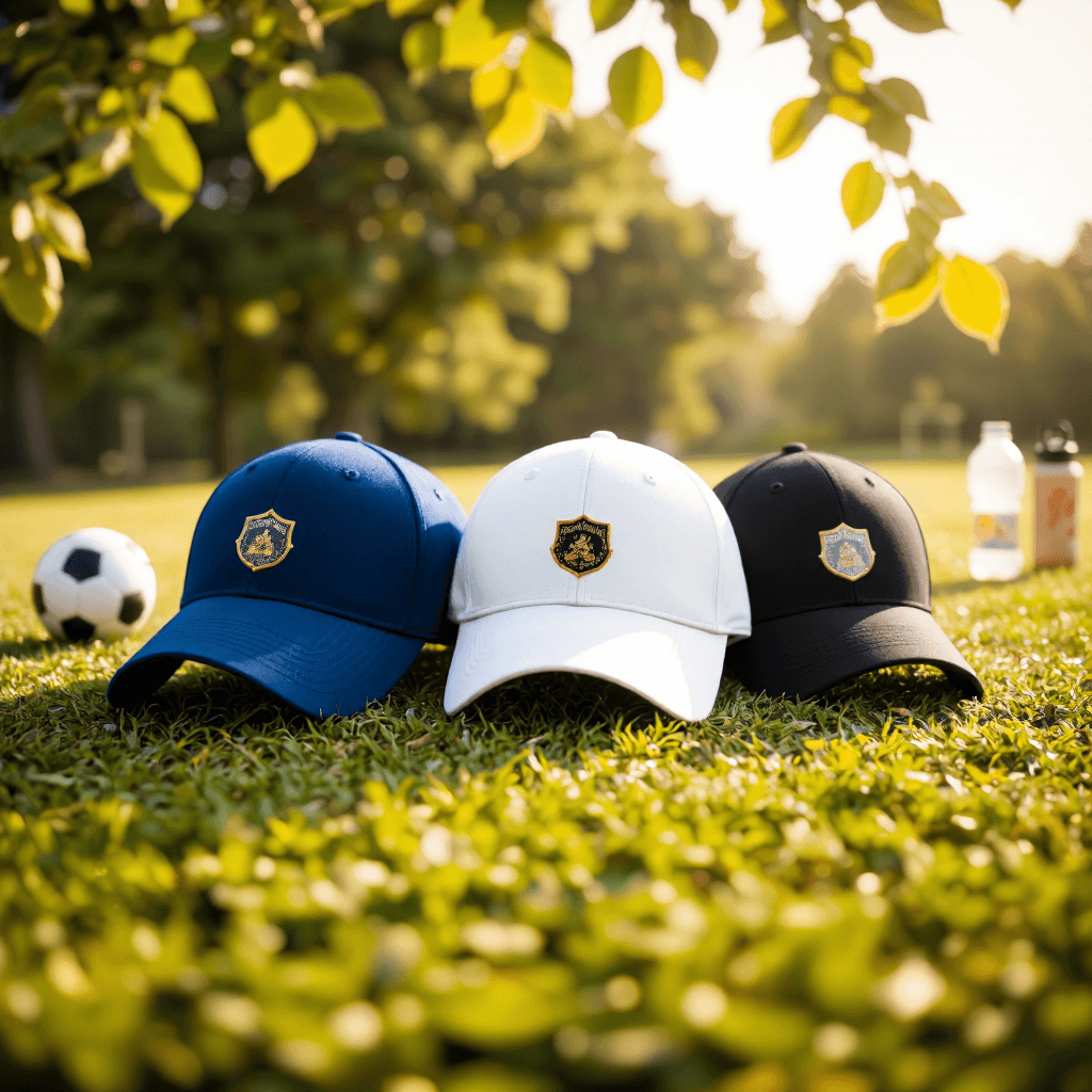product photography of set of sports caps