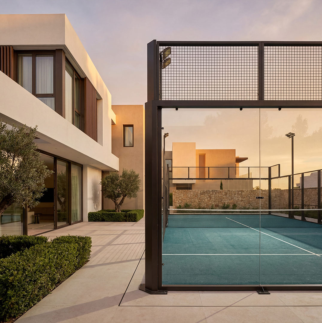 Private padel court in luxury Marbella villa with modern architecture