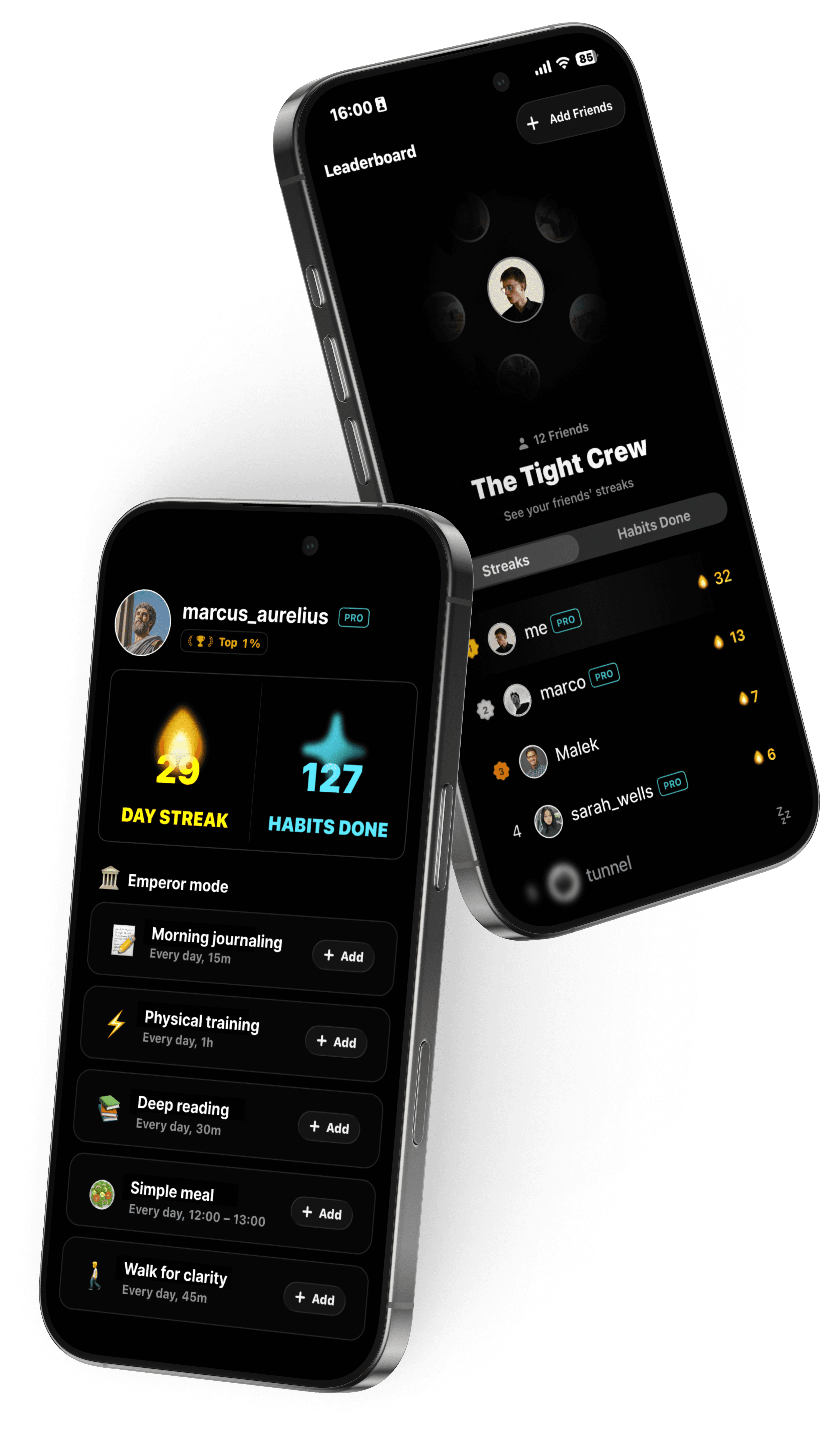 Compete with friends on TunnelVision habit streaks
