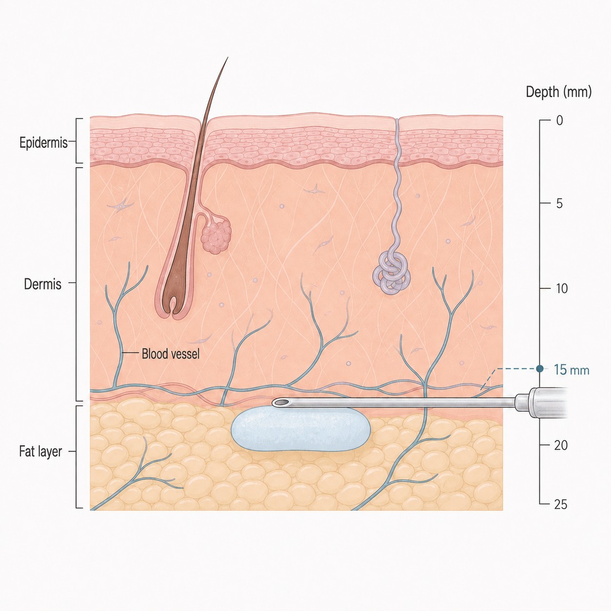 How the injection reaches a deep layer and passes by fine blood vessels