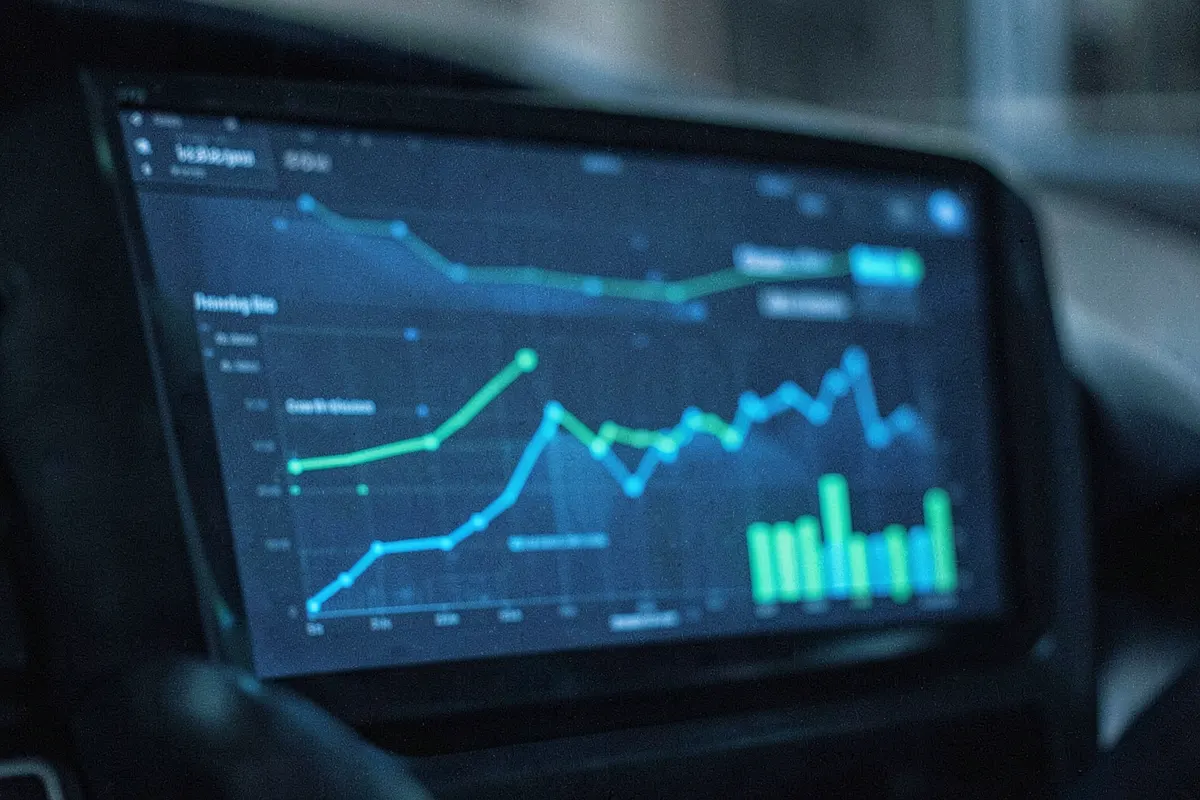 A dashboard with various performance metrics and graphs, indicating successful marketing outcomes.