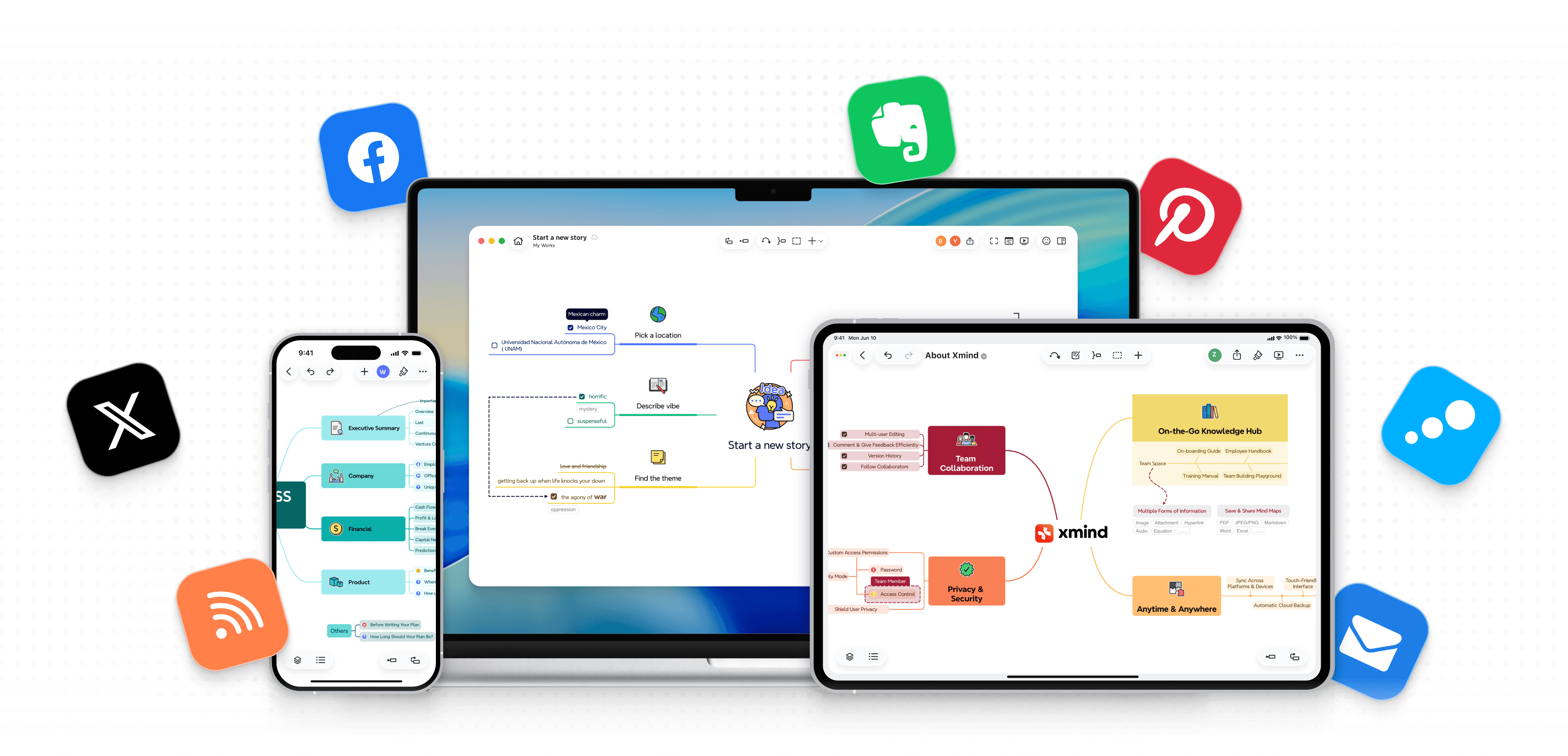 Xmind 导入和导出具有文件传输接口布局，可实现灵活的内容管理。