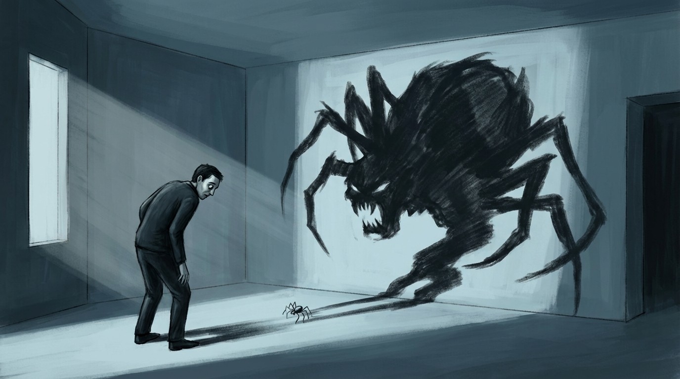 Εννοιολογική απεικόνιση της ειδικής φοβίας και της υπερβολικής ψυχολογικής αντίδρασης απέναντι σε ένα ακίνδυνο ερέθισμα.