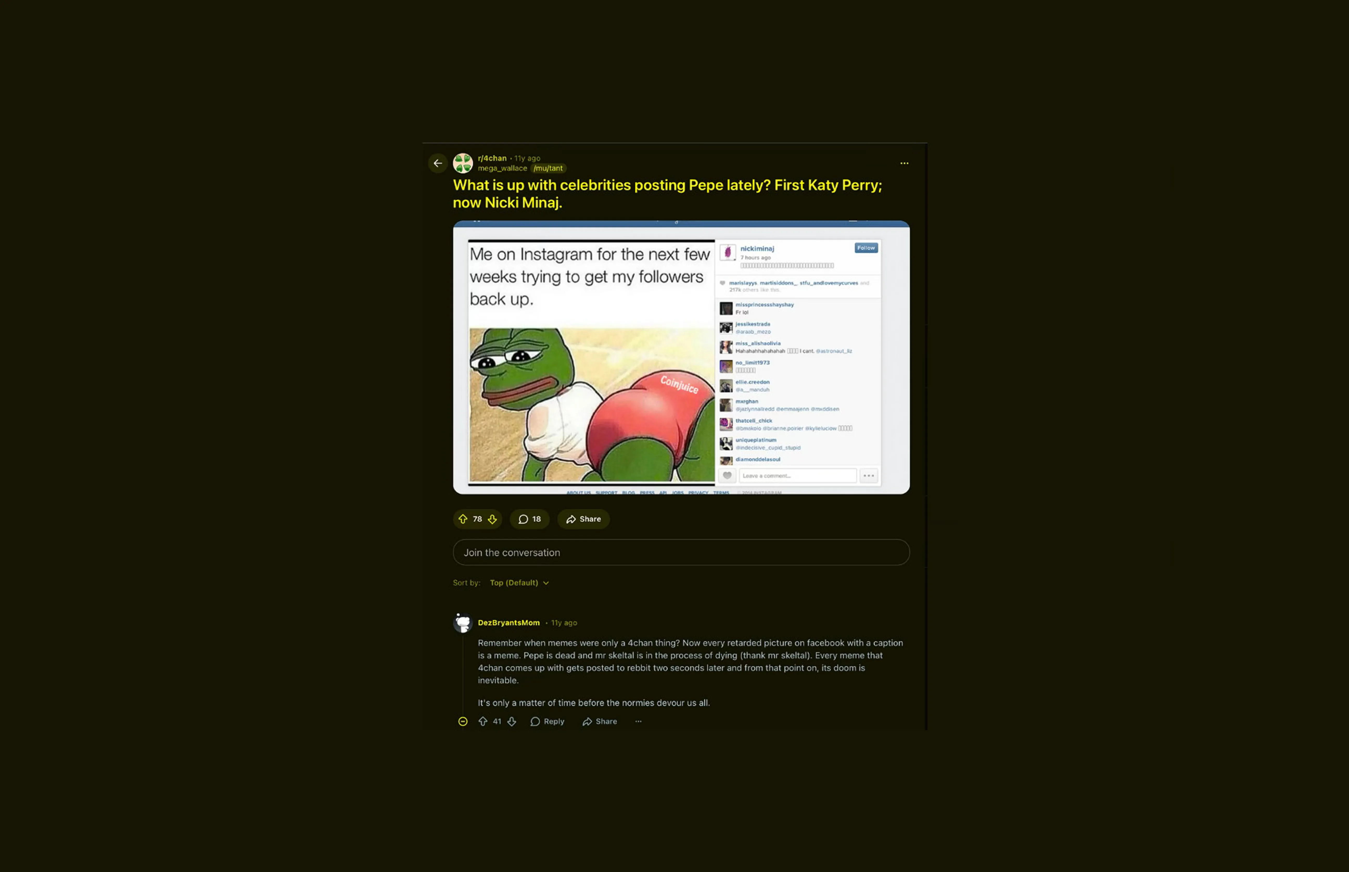 PEPE Meme Shared by Nicky Minaj in 2014