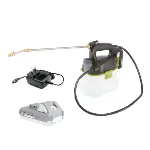 Electric sprayer with a long nozzle, power cord, and a detachable tank for liquid application.