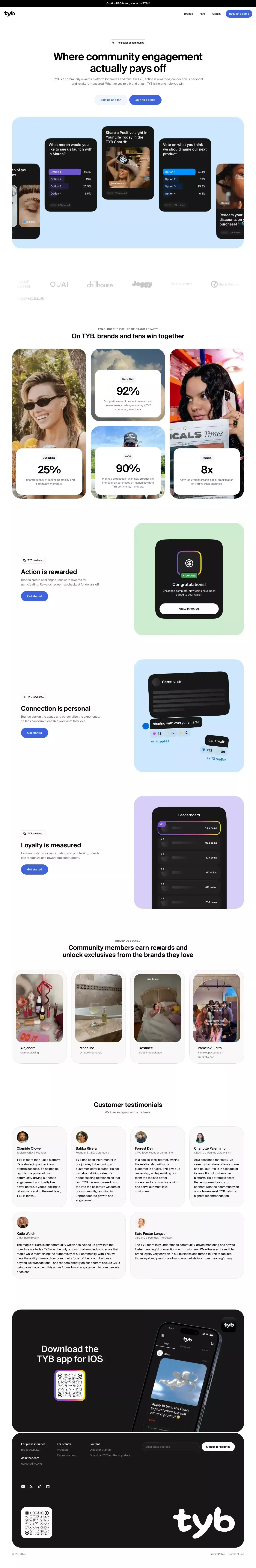 Community Rewards Platform landing page screenshot showcasing Tech and Marketing design