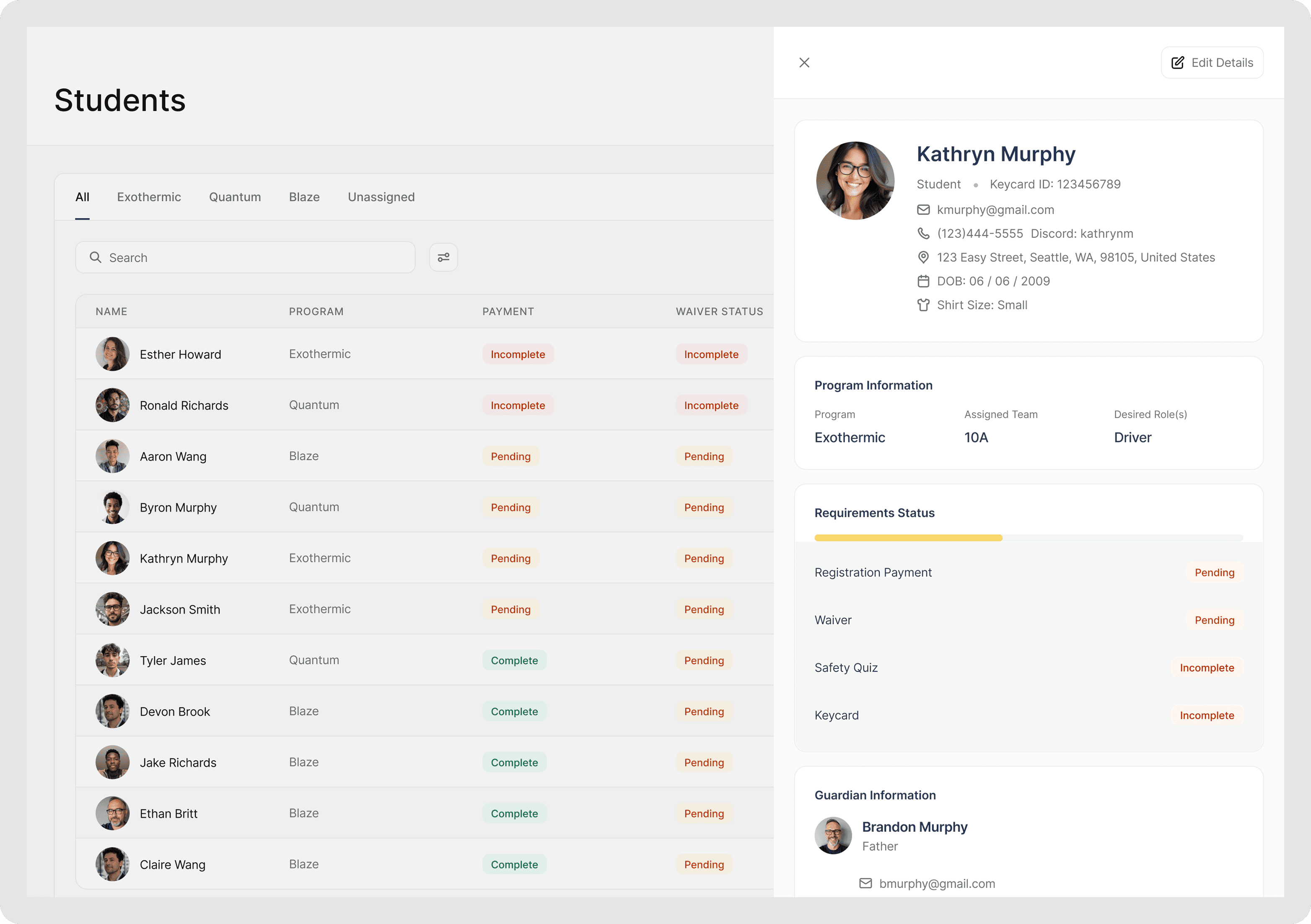 detailed student view