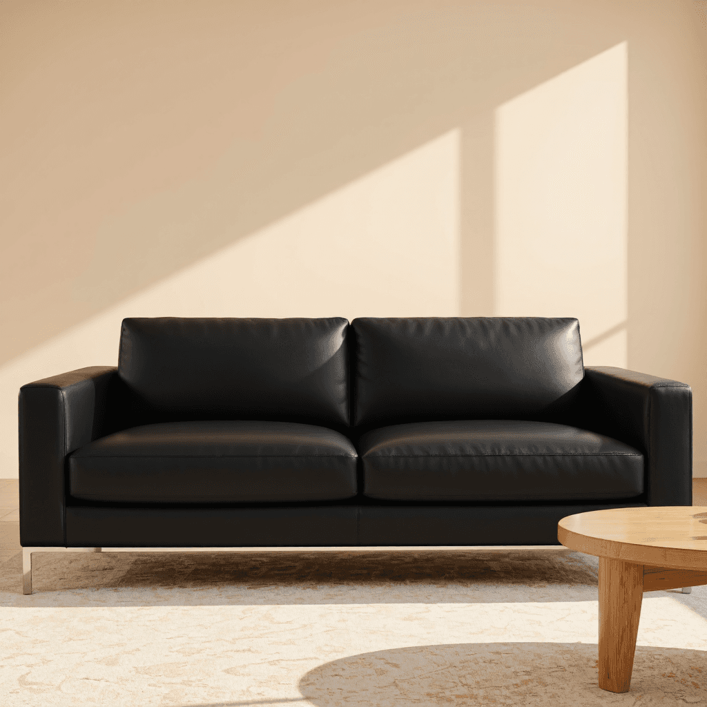 product photography of a modern leather sofa designed for seating