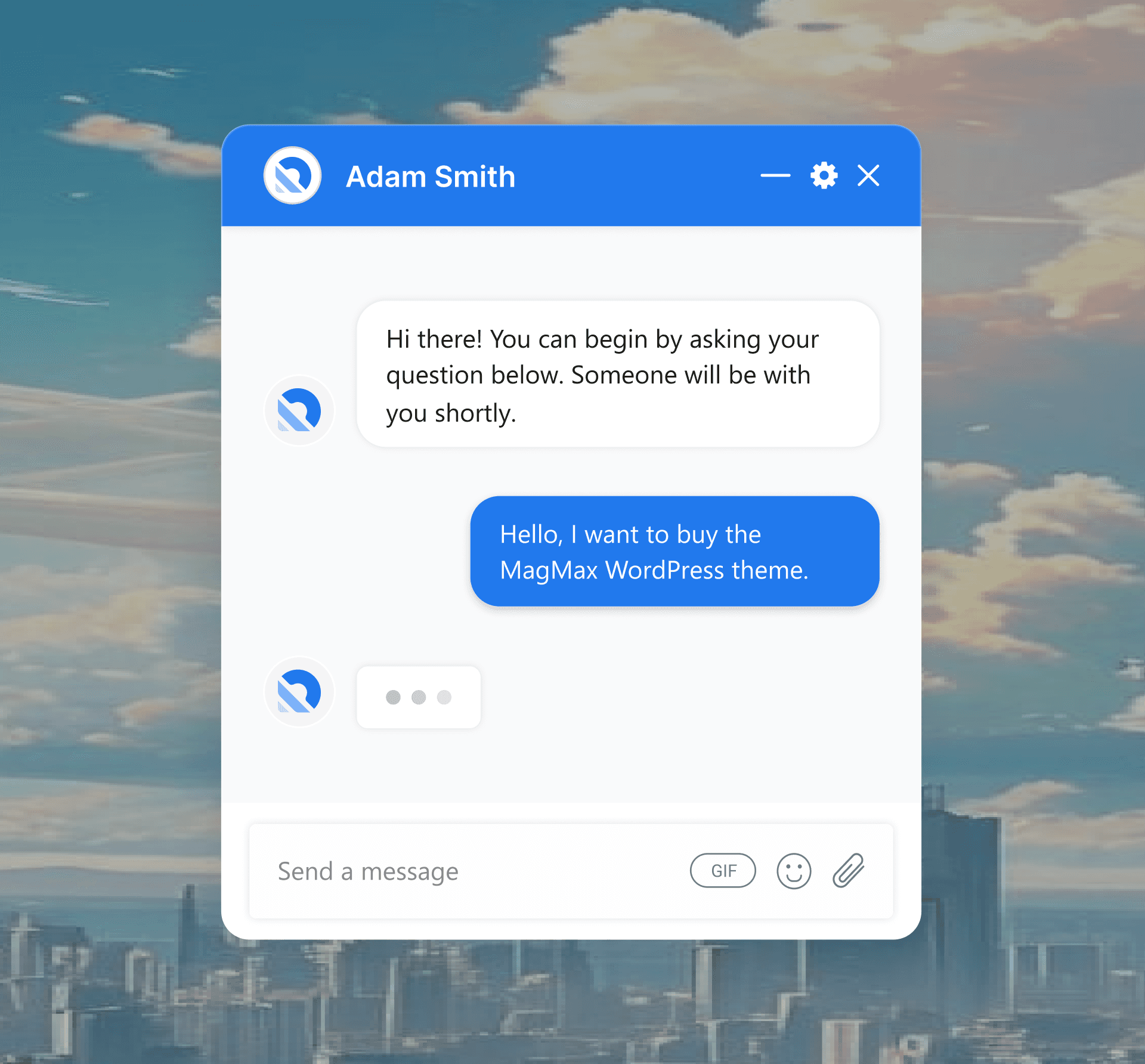 Visual representation of a chatbot UI design featuring buttons, text input, and a chat history display.