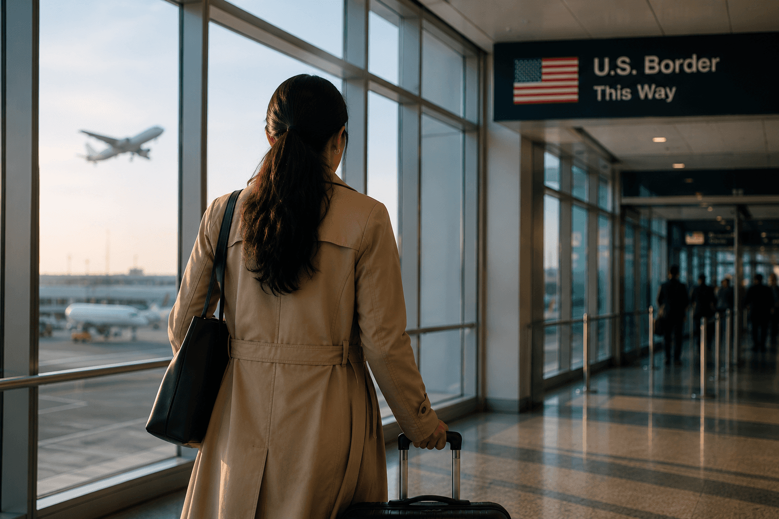 Woman walking through an airport terminal with a suitcase, representing travel considerations and the process of obtaining a record suspension in Canada.
