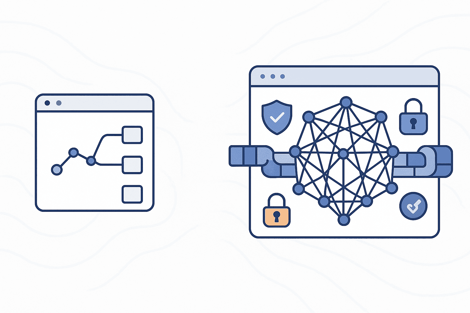 Comparison graphic contrasting a small monitoring setup with a large secure enterprise platform