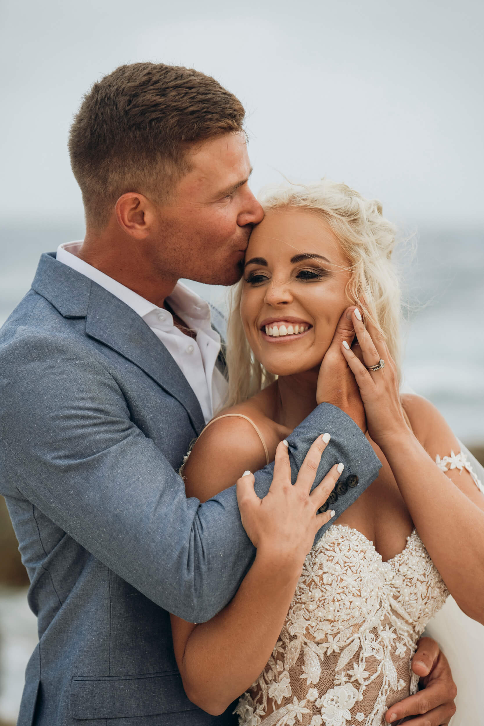 Bride and groom embracing after wedding ceremony at Mostertshoek Cape St Francis