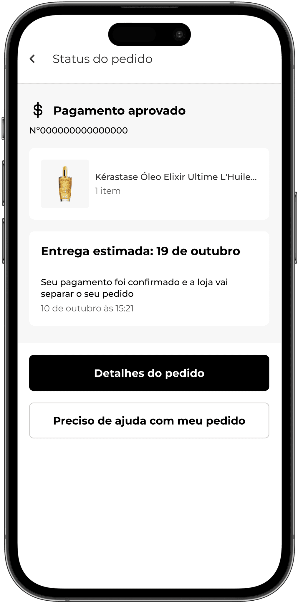 Página do pedido aprovado que já indica a estimativa de entrega