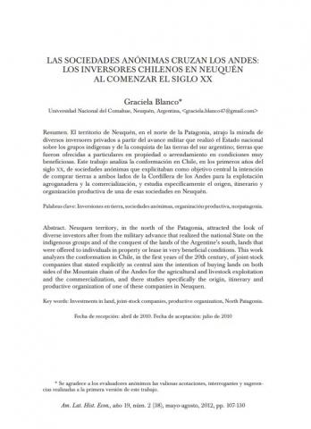 Las sociedades anónimas cruzan los Andes: los inversores chilenos en Neuquén al comenzar el siglo XX