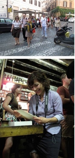 Photos showing people in tour trough Rome and Venice.