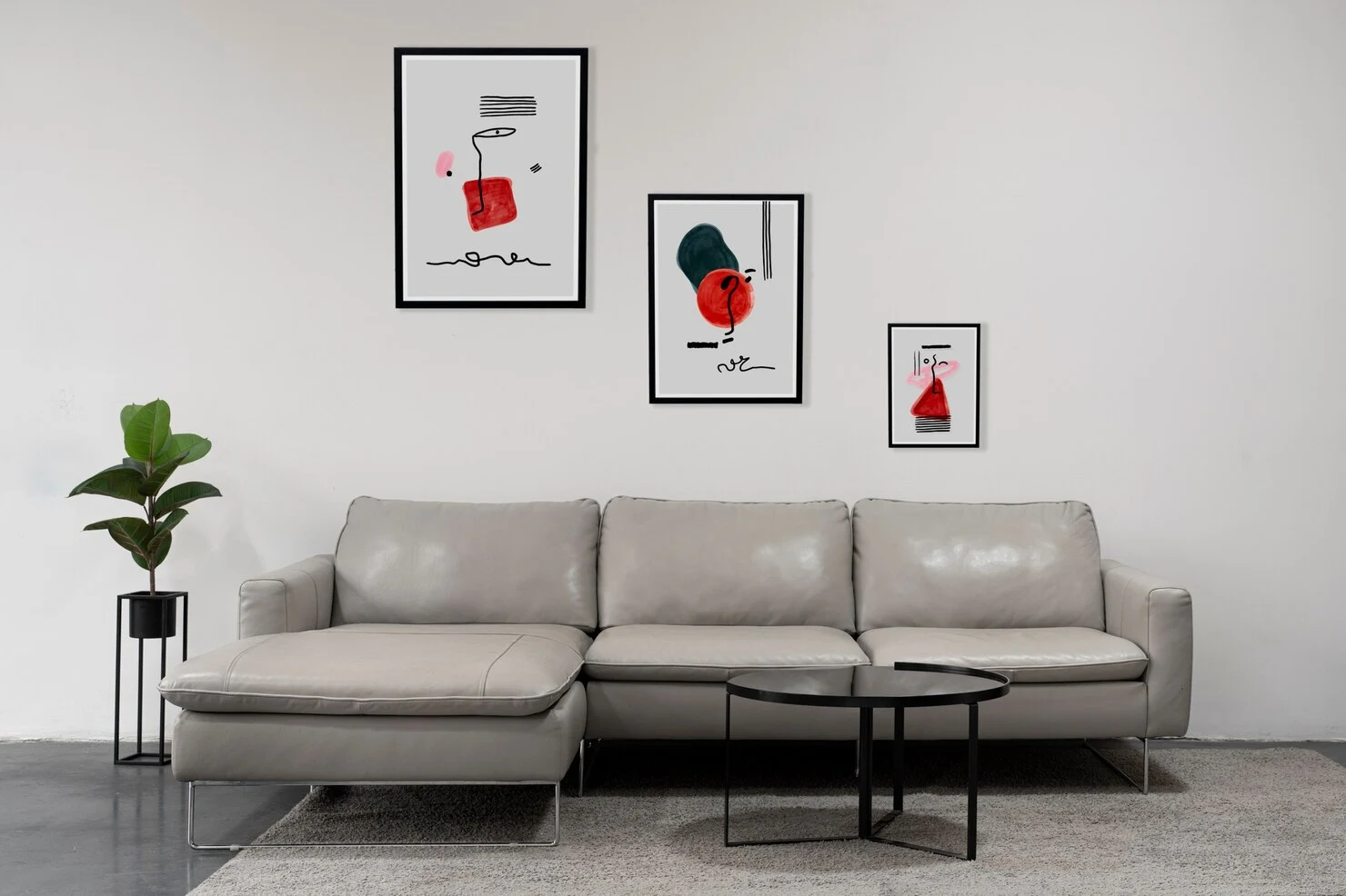 modern sectional sofa with a chaise lounge in a neutral grey leather