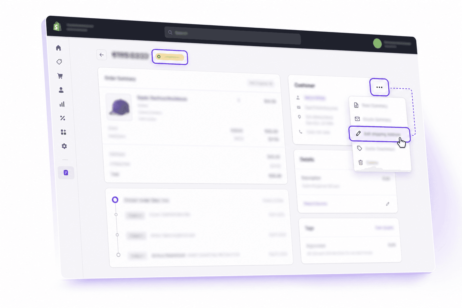 Shopify admin shipping address editor before fulfillment