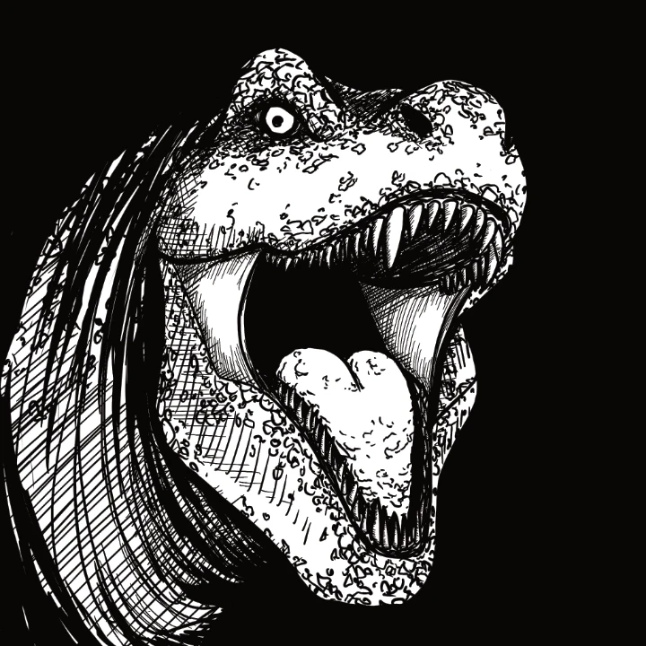 Digital ink drawing of a roaring T-Rex.