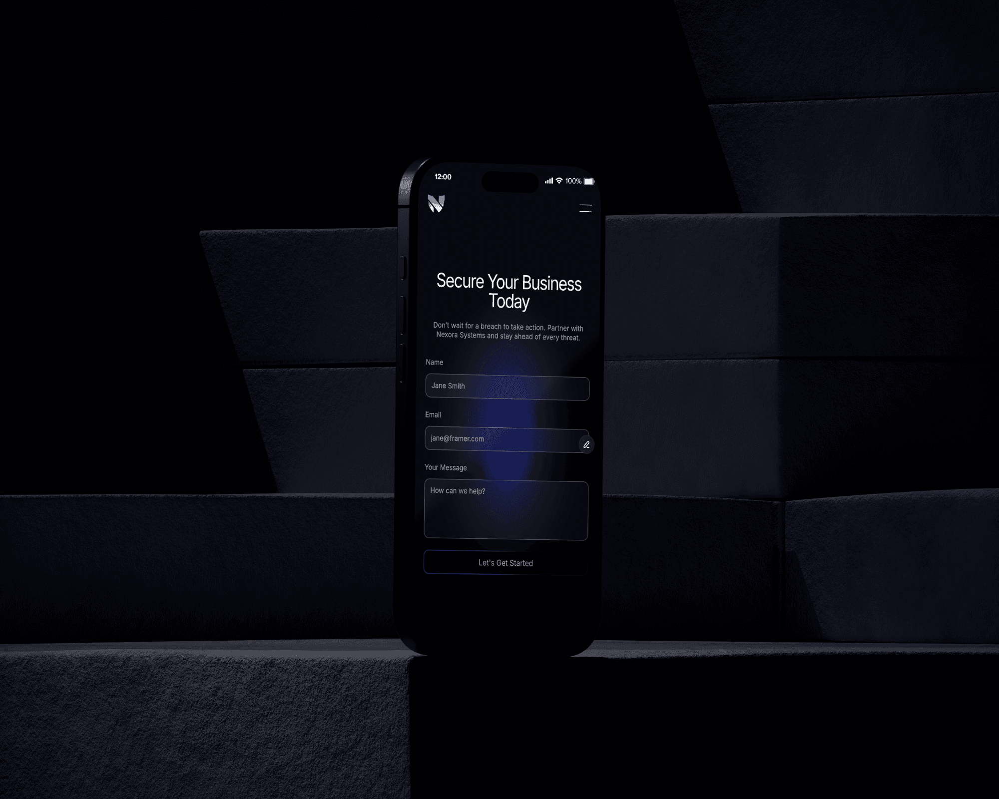 A mockup of the Nexora Systems website on a mobile screen.