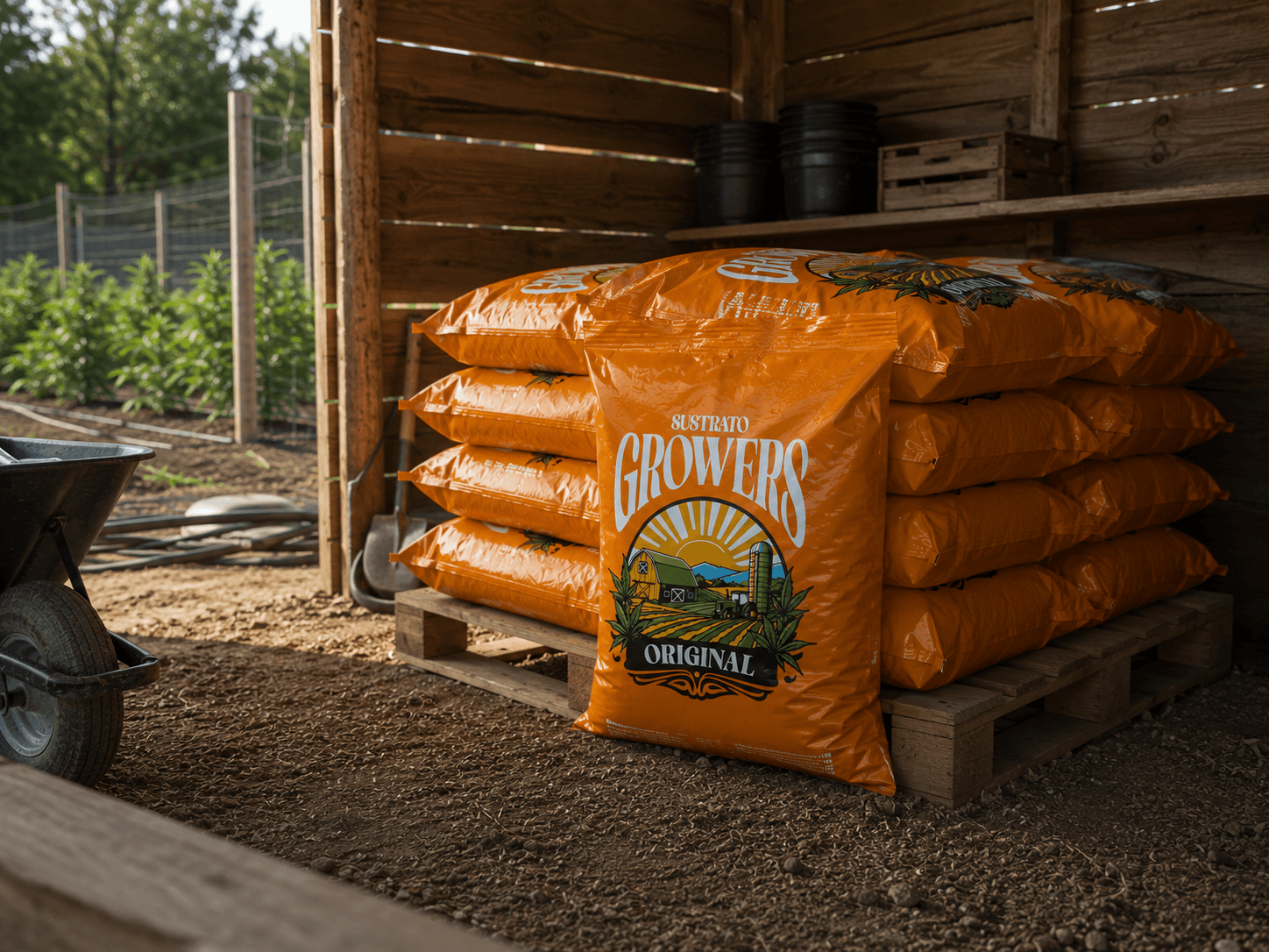 Sustrato growers en una plantacion exterior de cannabis