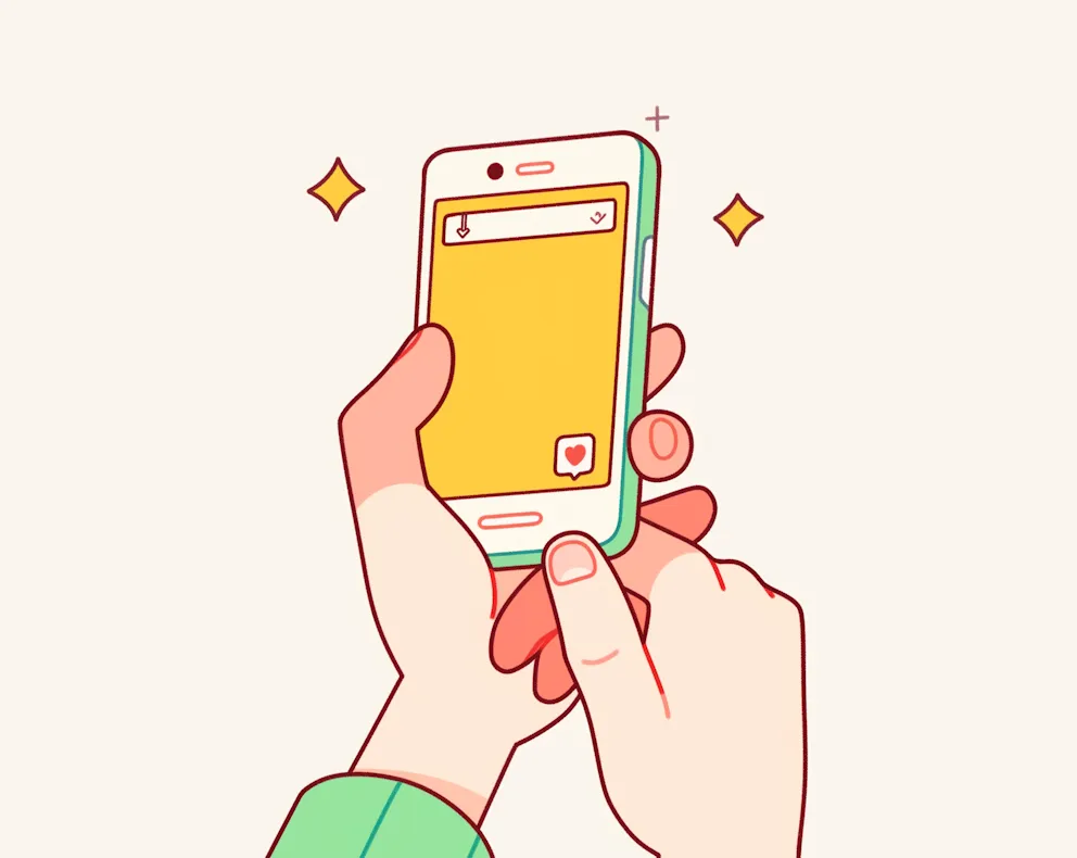 Illustration of a hands on a mobile phone by Pablo Stanley