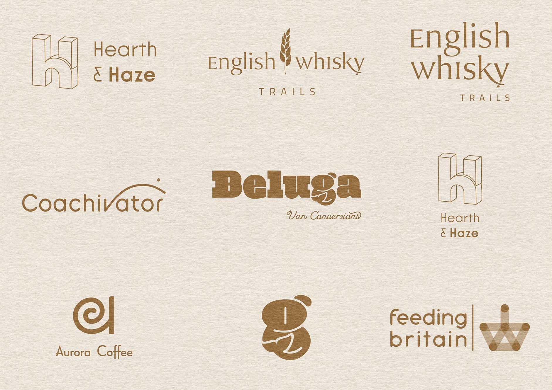 Image containing Fulcra Creative Logos in gold leaf on a textured paper background. 