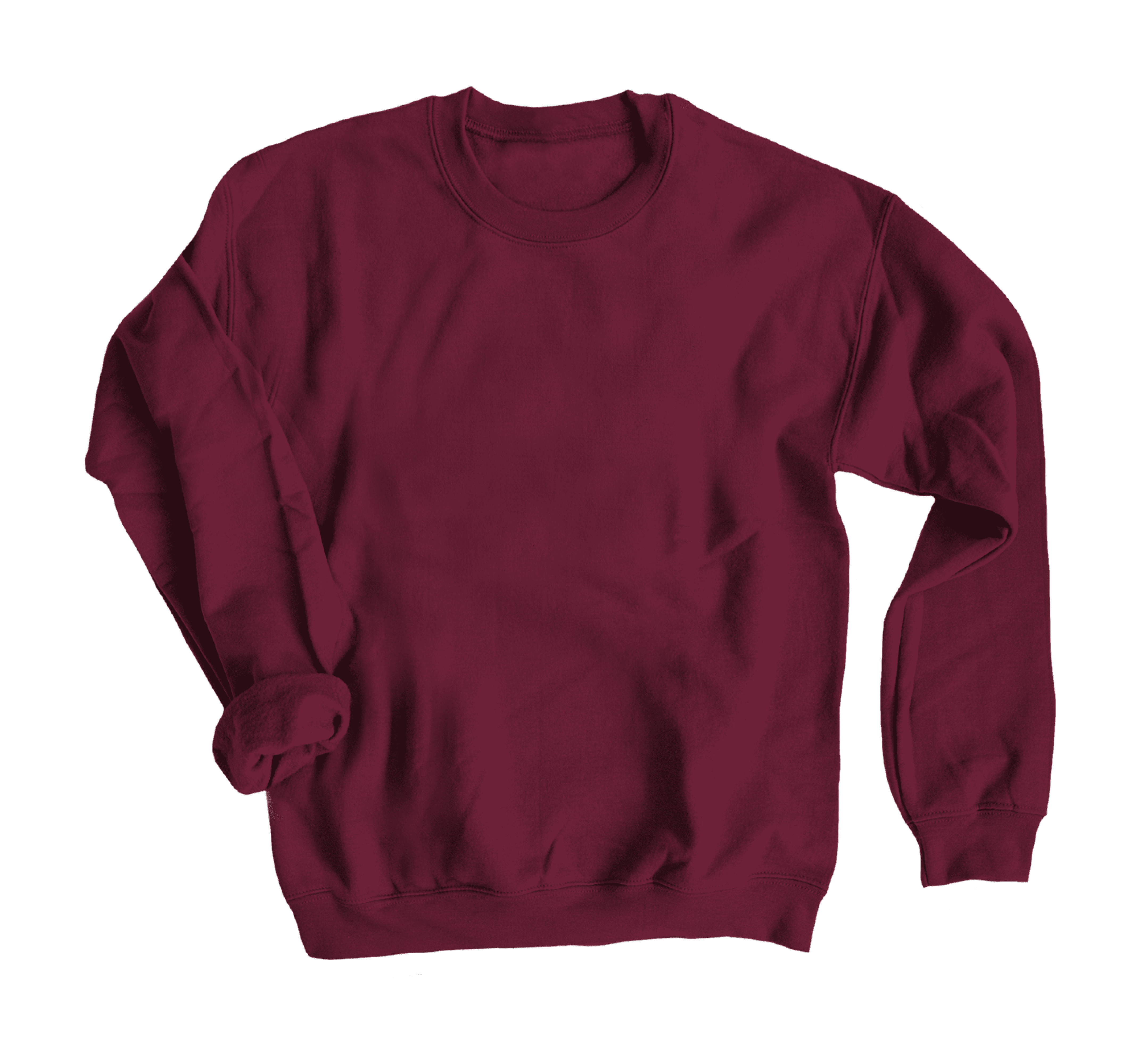 Burgundy crewneck sweatshirt.  Plain, simple design. Perfect for customization or everyday wear.