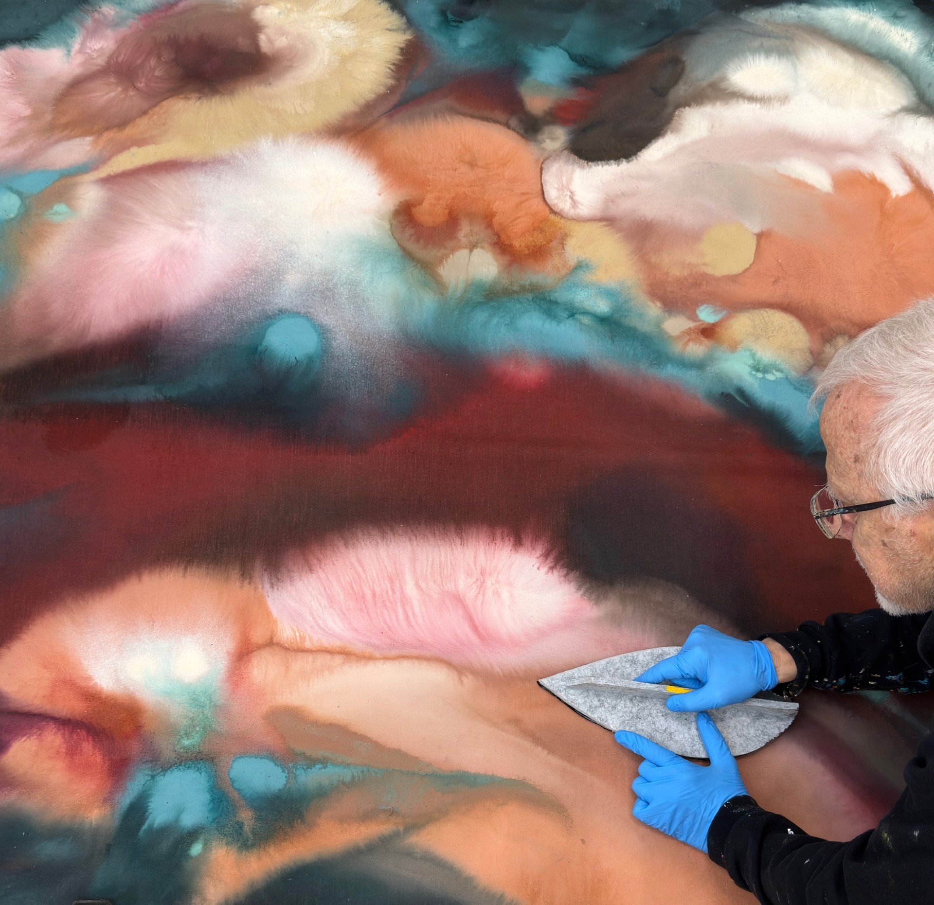 Kevin Cosley’s painting Sudden Growth, 75x75 inches, oil on canvas, 2024. On view at the Meydenbauer Center as part of the exhibit Somewhere I’ve Never Been Before.