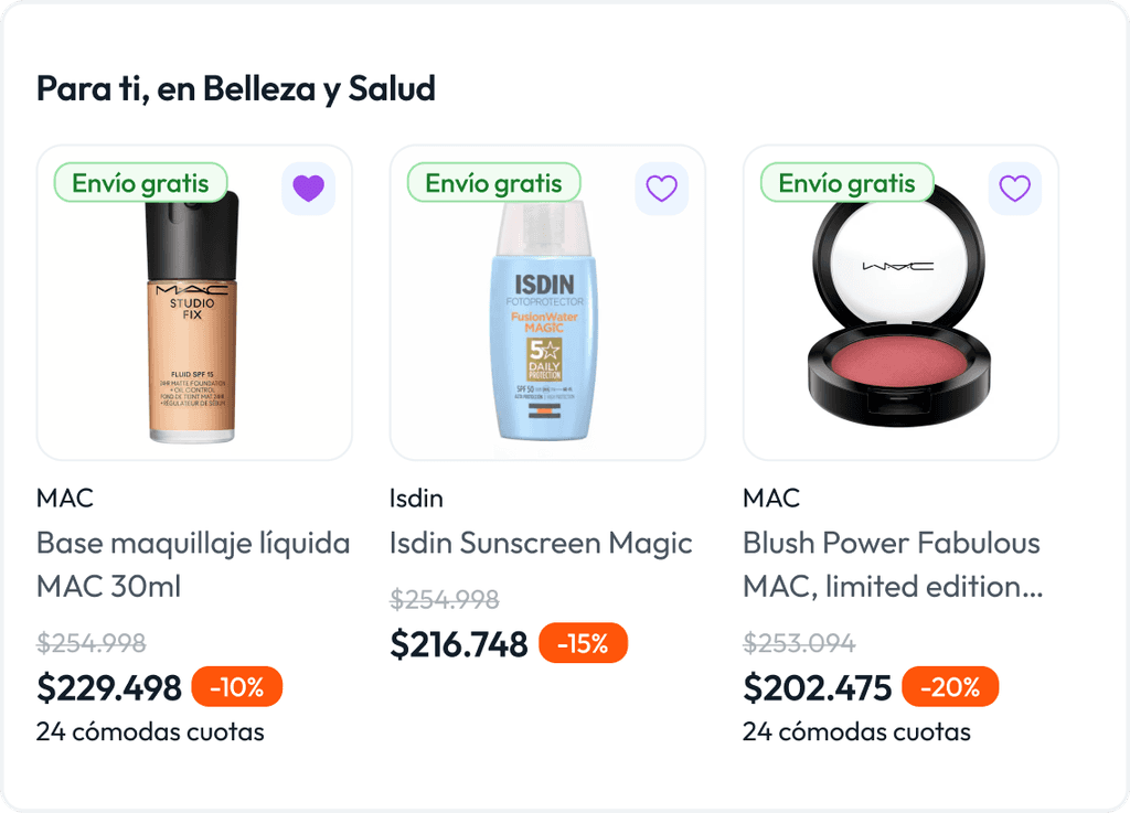 Interfaz de la app de Addi con tarjetas de productos listados para comprar a cuotas