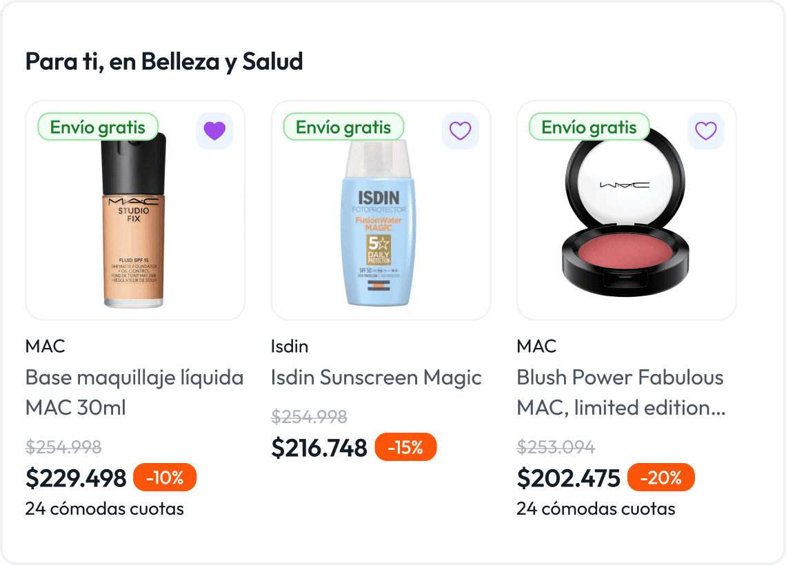 Interfaz de la app de Addi con tarjetas de productos listados para comprar a cuotas