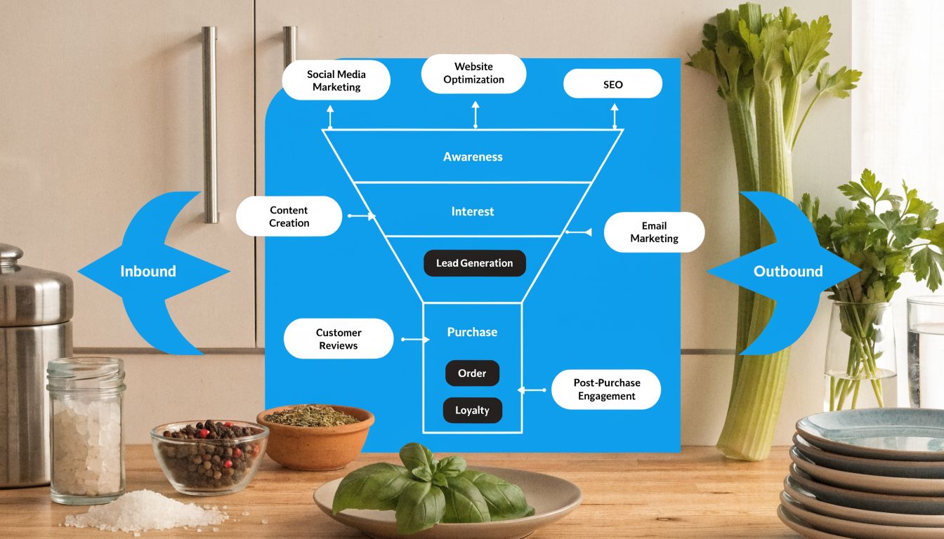 Diagrama de embudo de marketing ilustrando el proceso desde la conciencia hasta la lealtad del cliente final.