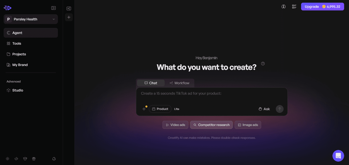 Creatify interface