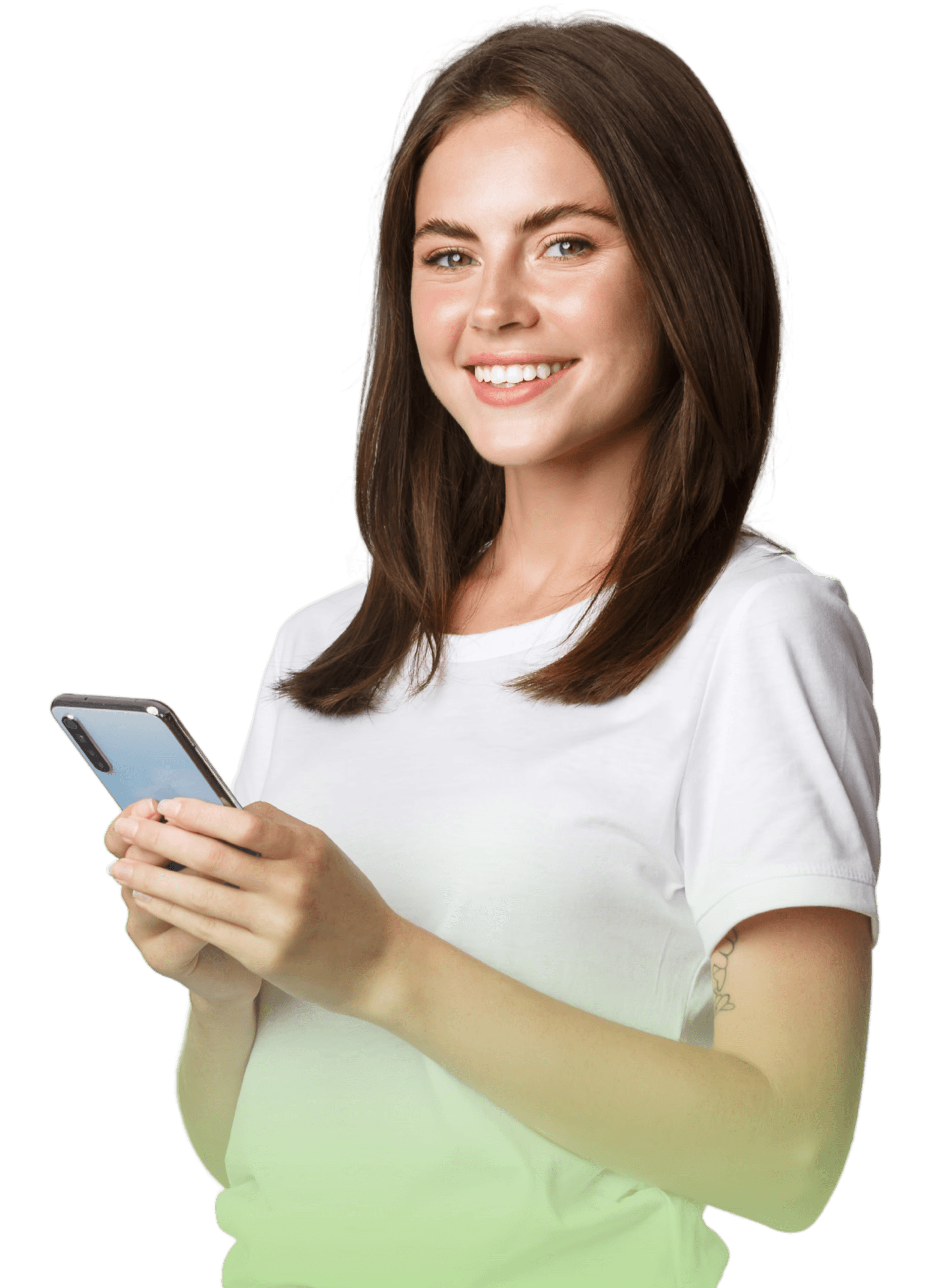 Happy woman with cellphone in hands